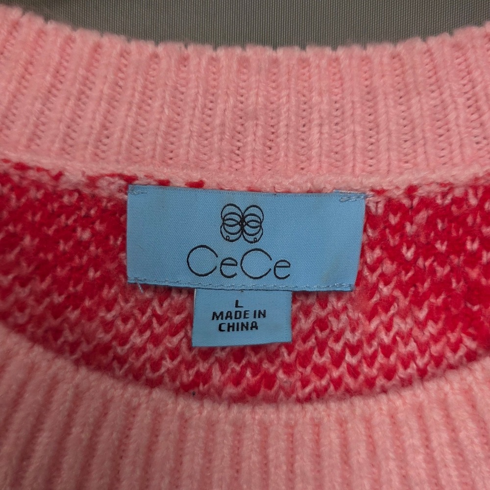 CeCe Sweater Women's Heart Print Crewneck Knit Pink Large - Picture 3 of 8